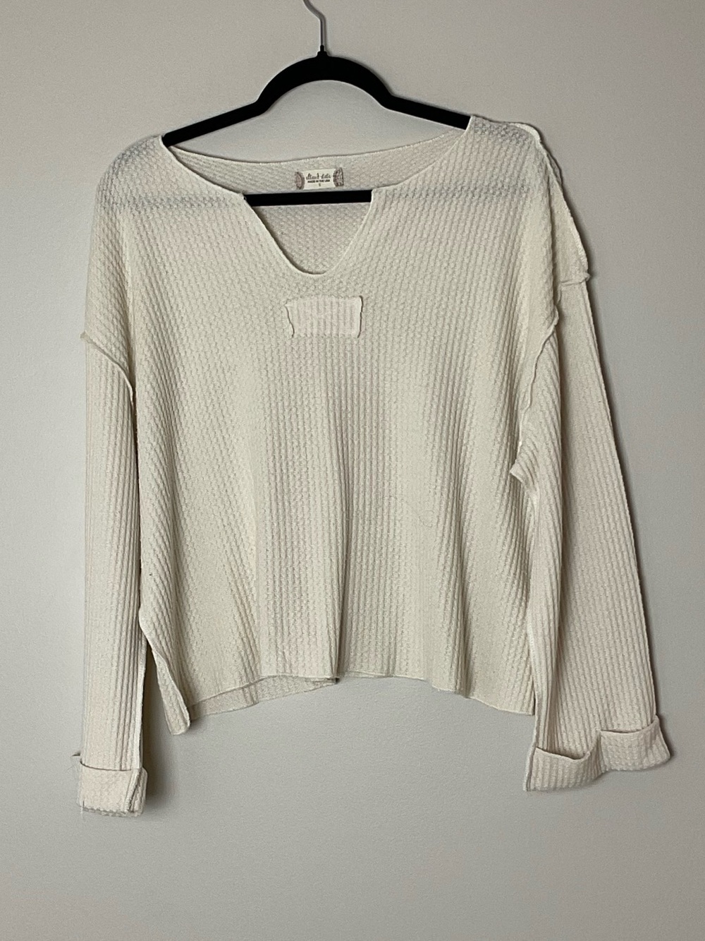 Altar'd State Cream Waffle-Knit V-Neck Pullover Boho Casual Size S